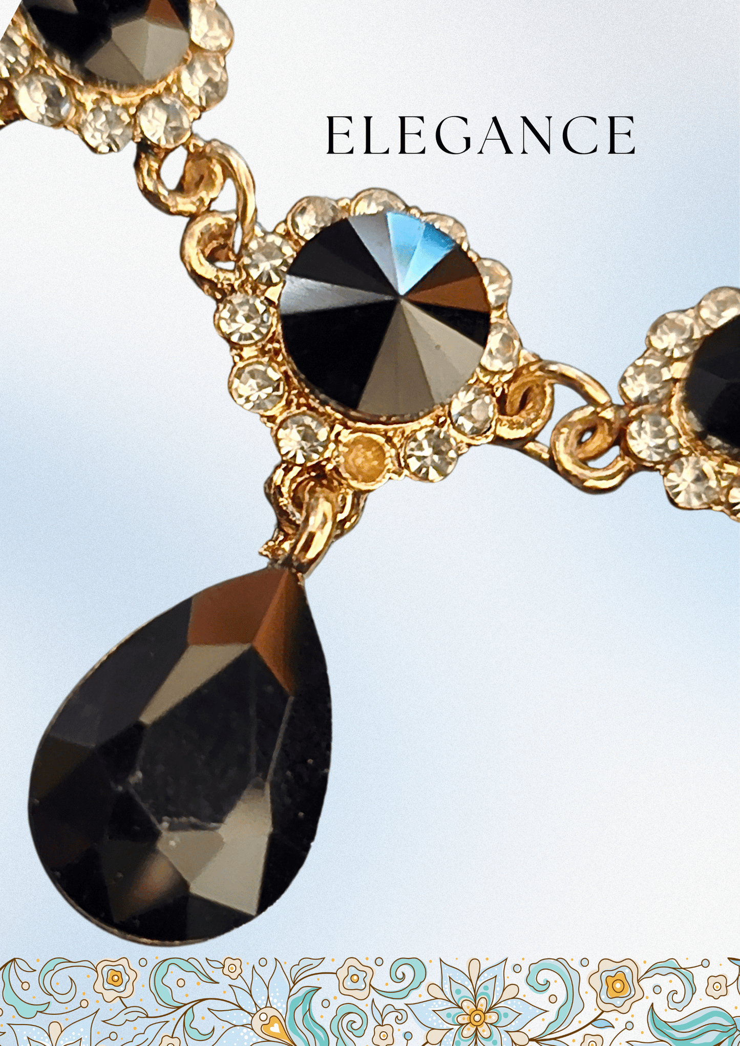 RHINESTONE CRYSTAL NECKLACE - BLACK